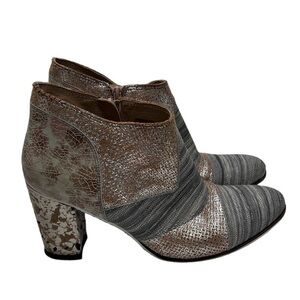 Unity in Diversity Muti Tan Gray Side Zip Ankle Block Heel Bootie SZ EU 40 US 9